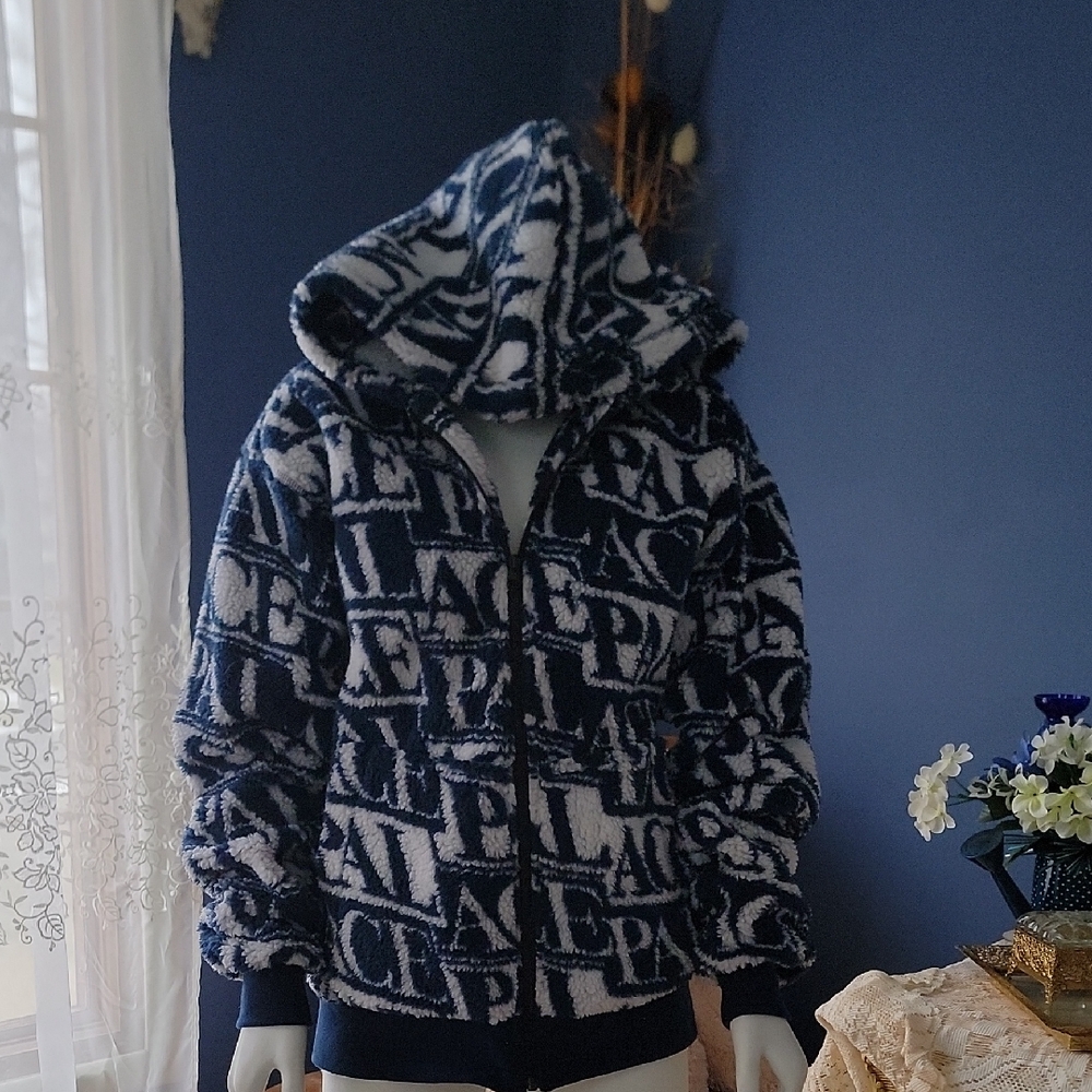 PALACE....Navy and White Graphic Hoodie Jacket